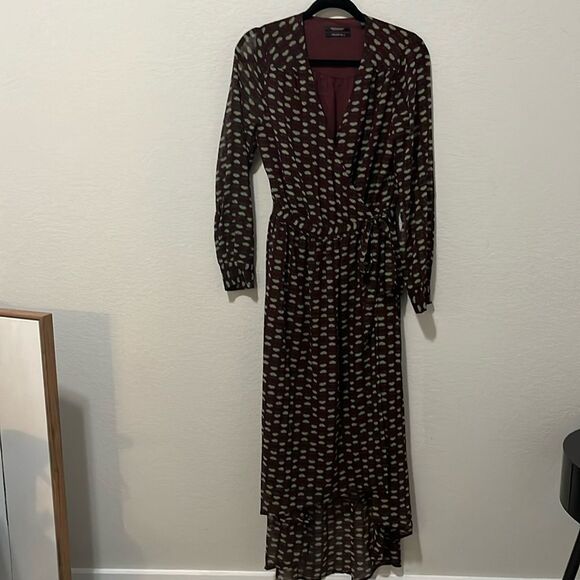 SCOTCH & SODA Atelier 4 Maroon Floral High-Low Wrap Dress, Size M - Picture 2 of 13